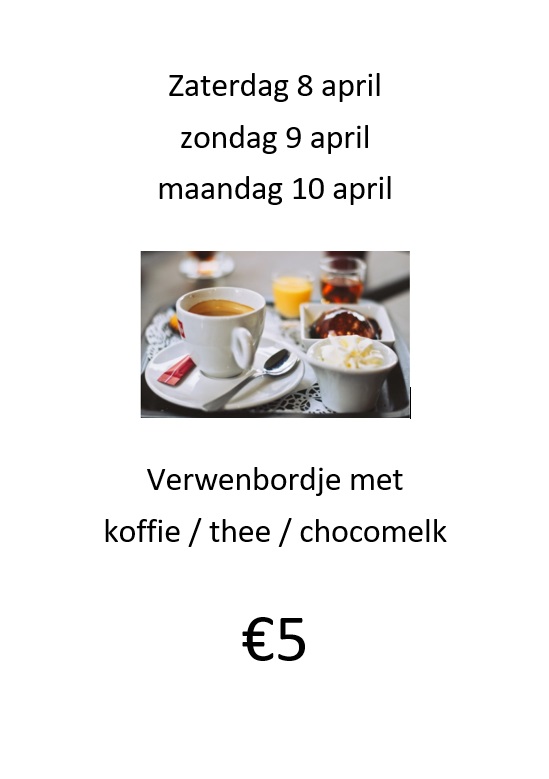 cafetaria : verwenbordje met een kopje koffie, thee of chocomelk
